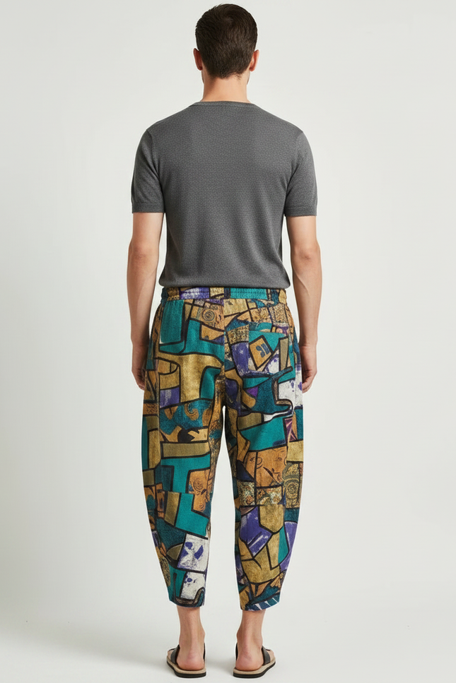 Pantalon Japonais Imprimé Géométrique Ample Streetwear Décontracté - Multicolore Lin - vue 2