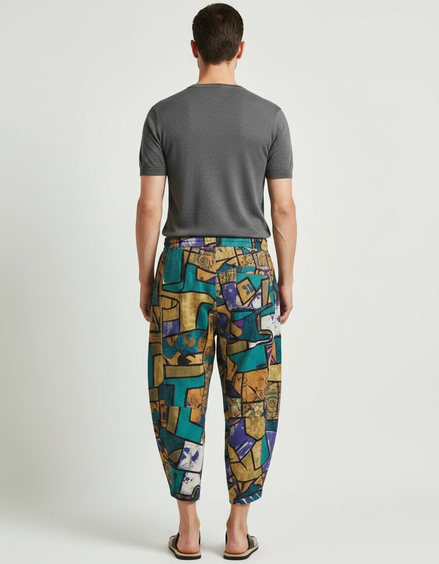 Pantalon Japonais Imprimé Géométrique Ample Streetwear Décontracté - Multicolore Lin - vue 2