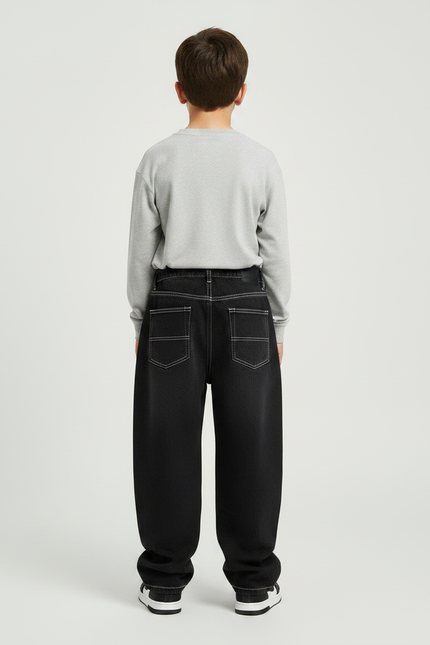 Pantalon Japonais Noir Large Streetwear Garçon Décontracté - Jean - vue 2