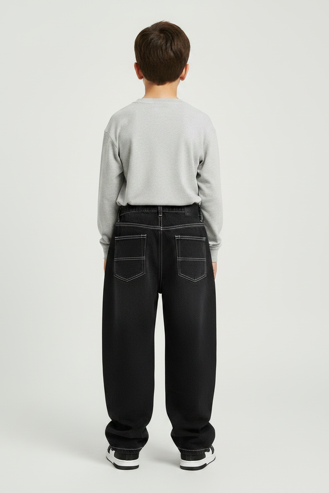 Pantalon Japonais Noir Large Streetwear Garçon Décontracté - Jean - vue 2