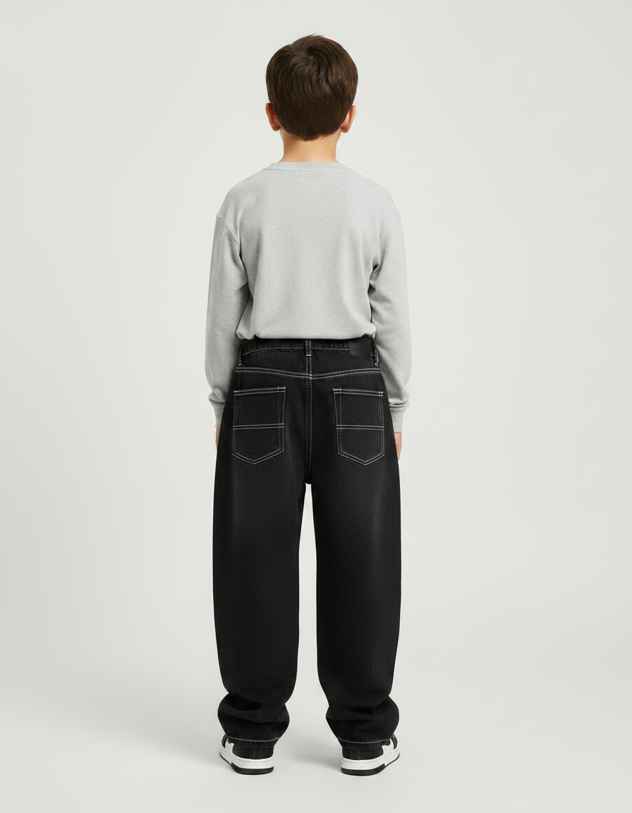 Pantalon Japonais Noir Large Streetwear Garçon Décontracté - Jean - vue 2