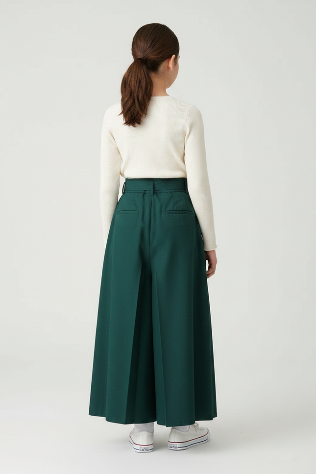 Pantalon Japonais Vert Plissé Ample Fille Décontracté - Polyester - vue 2