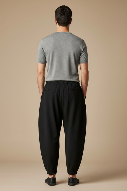 Pantalon Japonais Noir Ample Laine Chaud Homme - vue 2