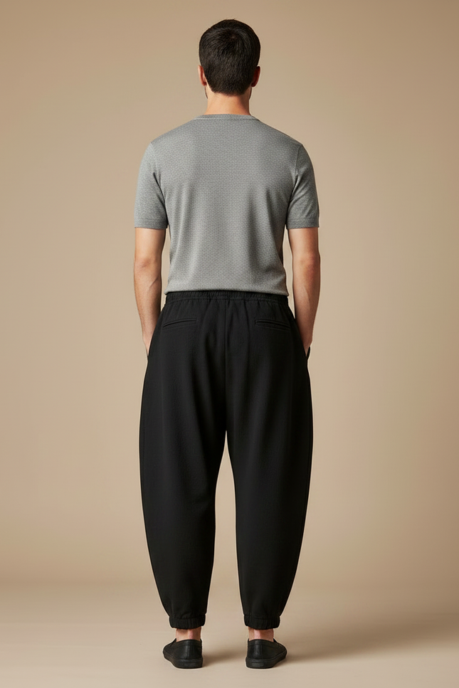 Pantalon Japonais Noir Ample Laine Chaud Homme - vue 2