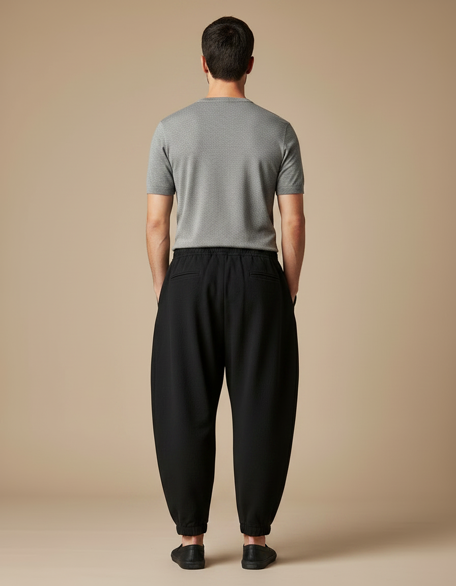 Pantalon Japonais Noir Ample Laine Chaud Homme - vue 2
