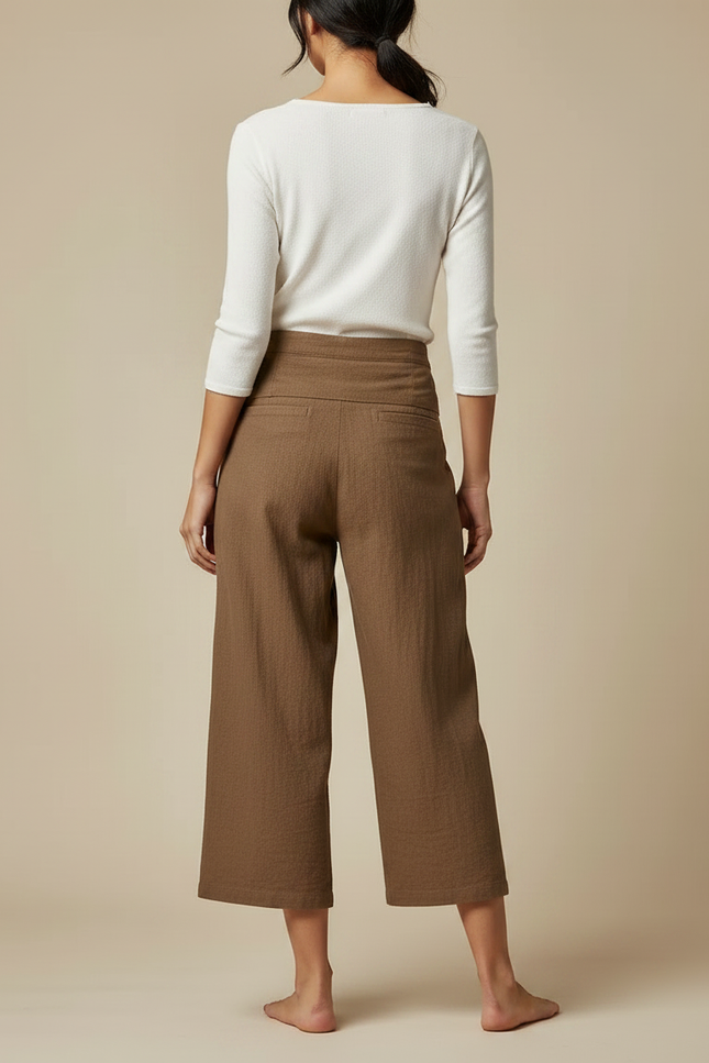 Pantalon Japonais Marron Ample Lin Coton Fluide - vue 2