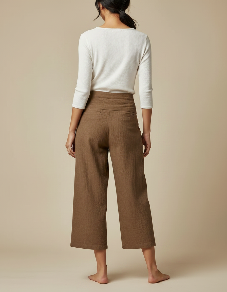 Pantalon Japonais Marron Ample Lin Coton Fluide - vue 2