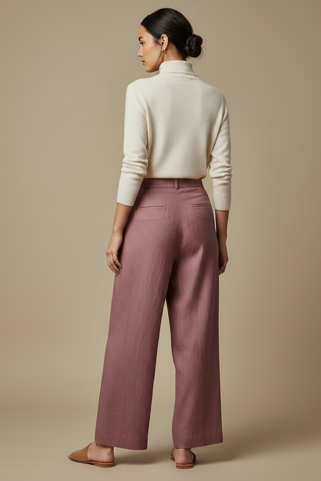 Pantalon Japonais Rose Ample Lin Plissé Élégant Femme - vue 2