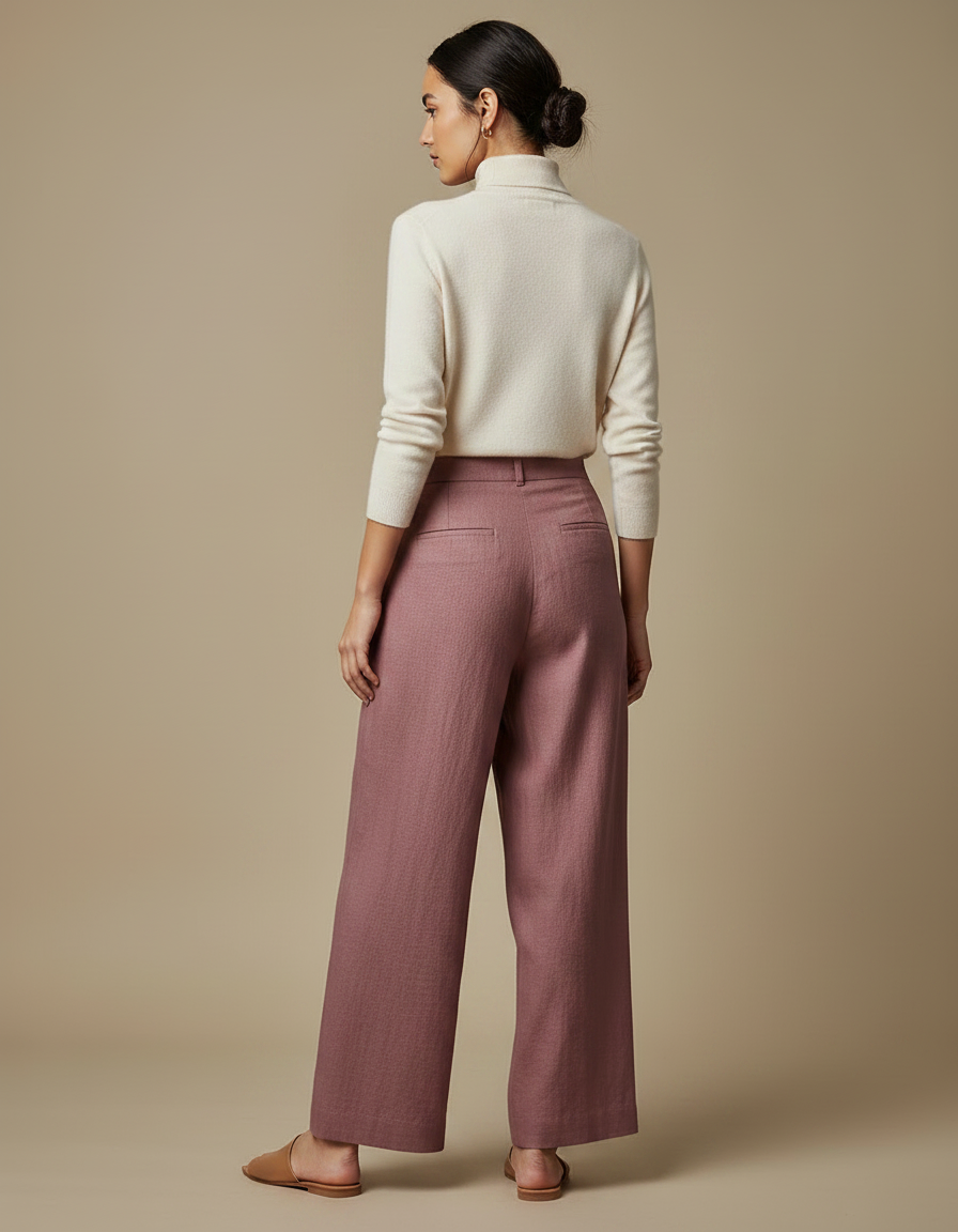 Pantalon Japonais Rose Ample Lin Plissé Élégant Femme - vue 2