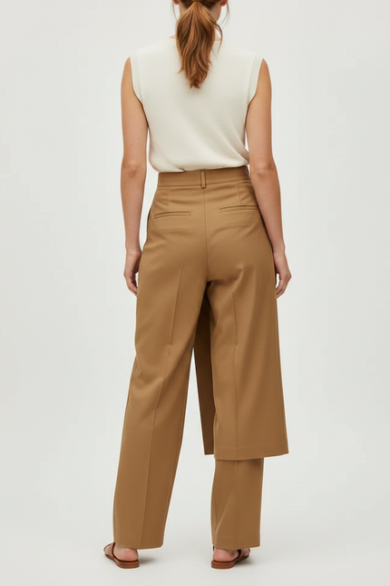 Pantalon Japonais Khaki Fluide Asymétrique Chic Élégant - Kaki Gabardine - vue 2