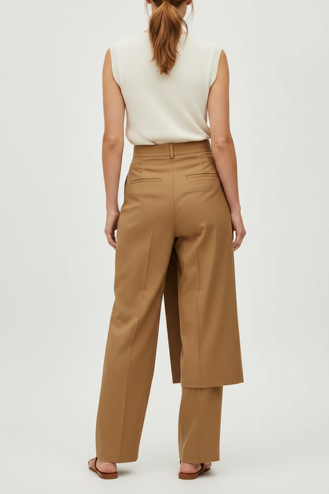Pantalon Japonais Khaki Fluide Asymétrique Chic Élégant - Kaki Gabardine - vue 2