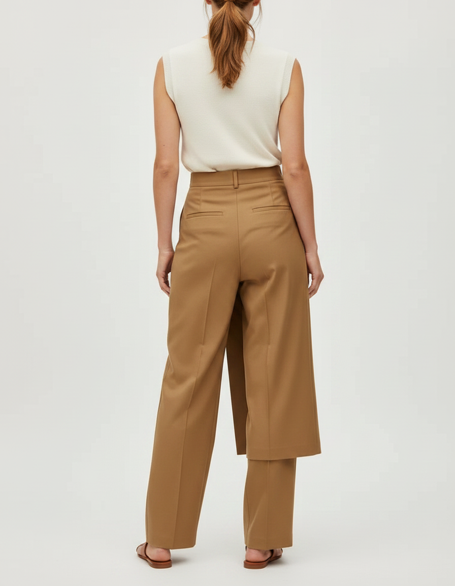 Pantalon Japonais Khaki Fluide Asymétrique Chic Élégant - Kaki Gabardine - vue 2