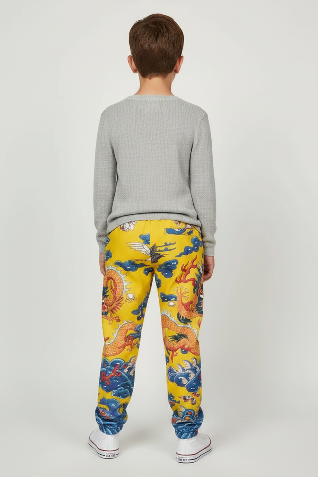 Pantalon Japonais Jaune Dragon Ample Garçon Coton - Molleton - vue 2