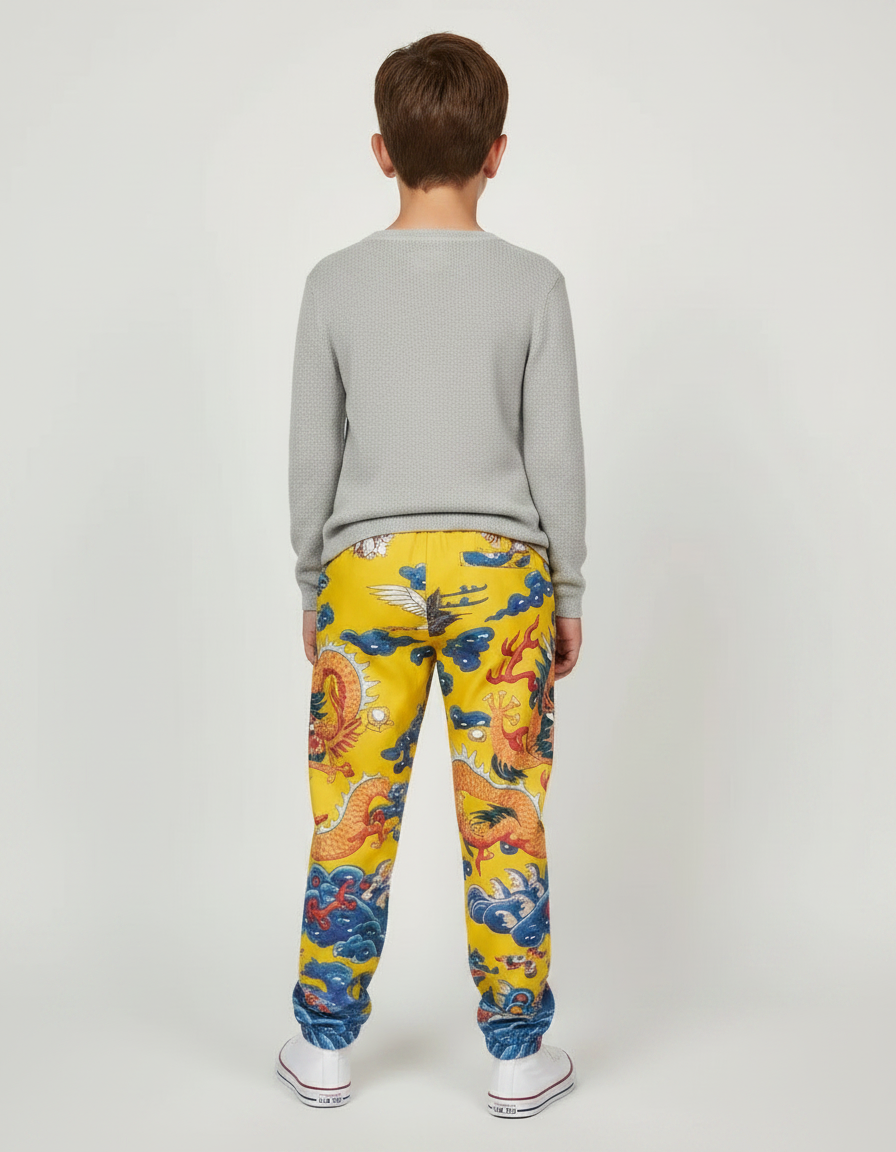 Pantalon Japonais Jaune Dragon Ample Garçon Coton - Molleton - vue 2