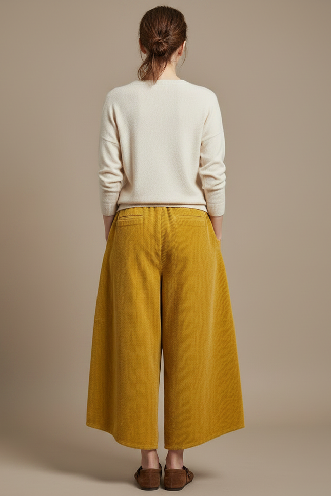 Pantalon Japonais Côtelé Ample Moutarde Confortable Décontracté - Jaune Cordé - vue 2