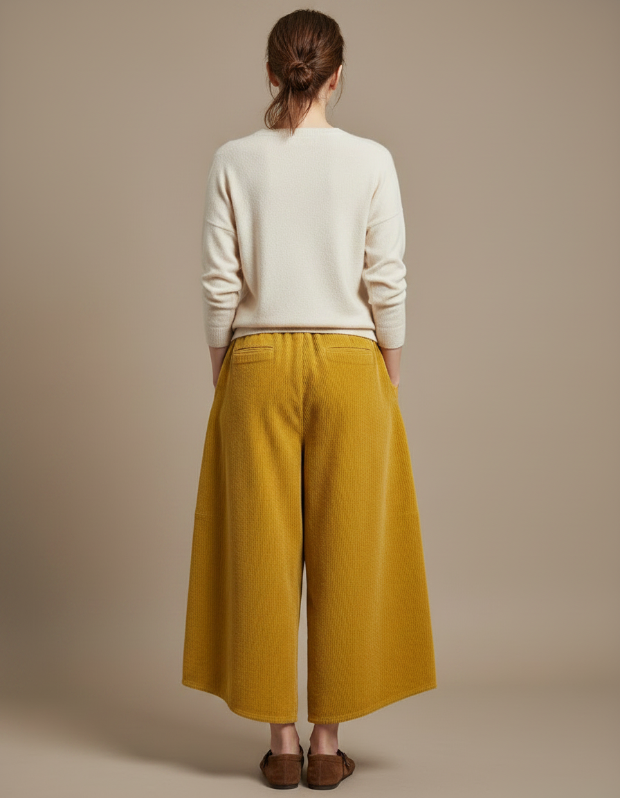 Pantalon Japonais Côtelé Ample Moutarde Confortable Décontracté - Jaune Cordé - vue 2