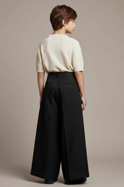 Pantalon Japonais Noir Ample Plissé Décontracté - Gabardine - vue 2