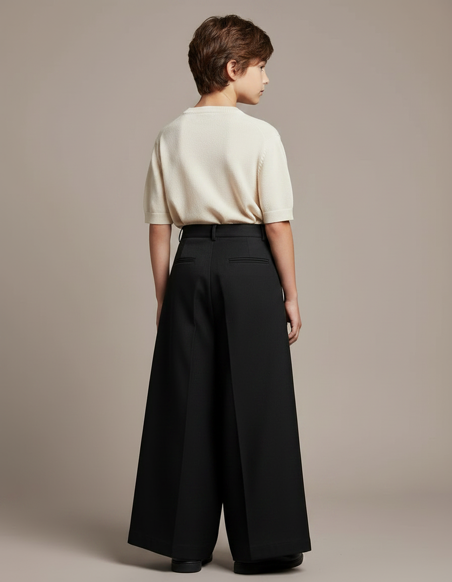 Pantalon Japonais Noir Ample Plissé Décontracté - Gabardine - vue 2