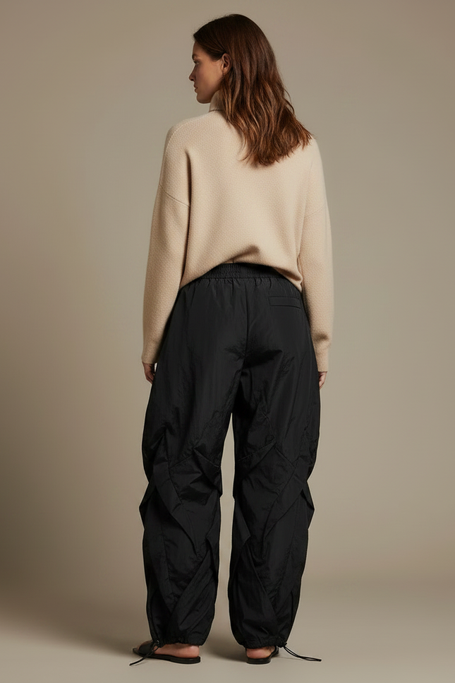 Pantalon Japonais Noir Cargo Ample Fluide Femme - Polyester - vue 2