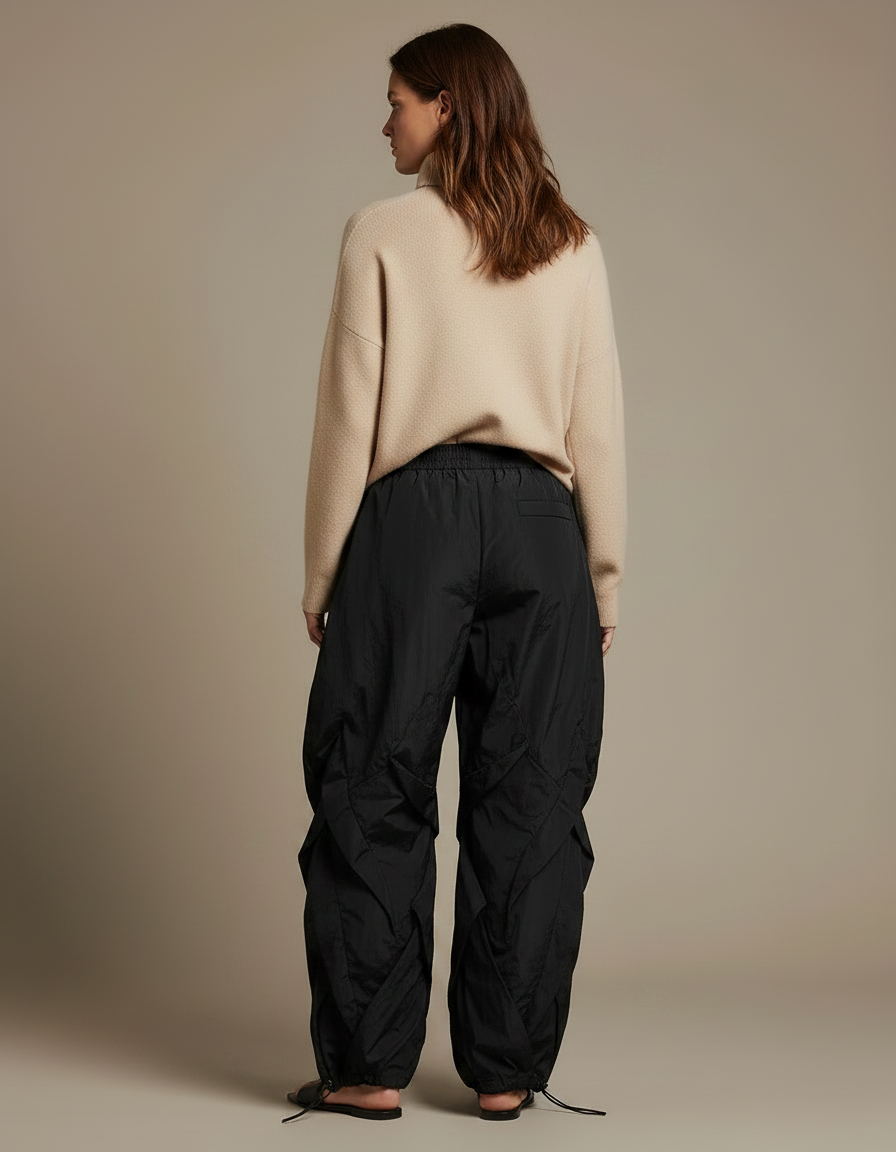 Pantalon Japonais Noir Cargo Ample Fluide Femme - Polyester - vue 2