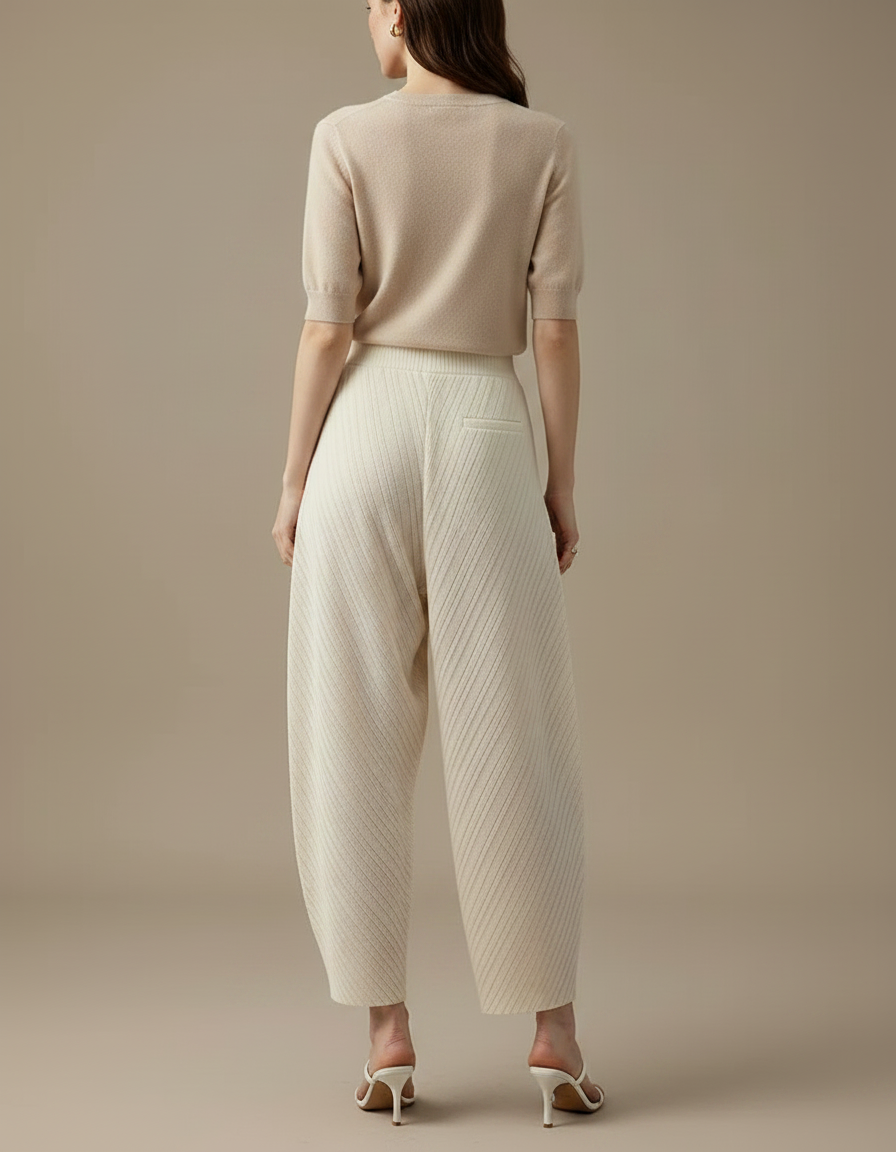 Pantalon Japonais Plissé Beige Ample Texturé Élégant - Maille - vue 2