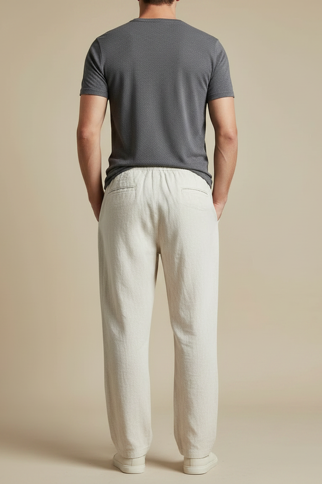 Pantalon Japonais Lin Coton Beige Ample Décontracté Homme - vue 2