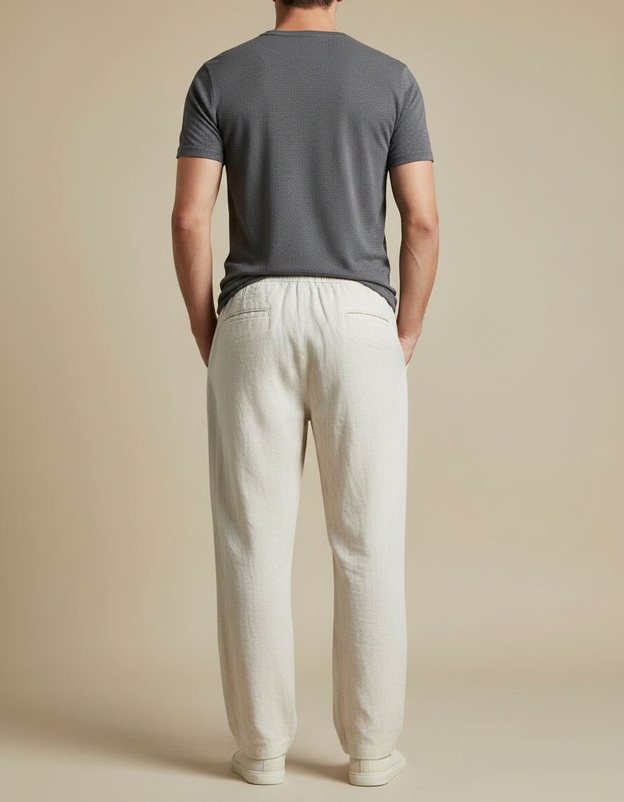 Pantalon Japonais Lin Coton Beige Ample Décontracté Homme - vue 2