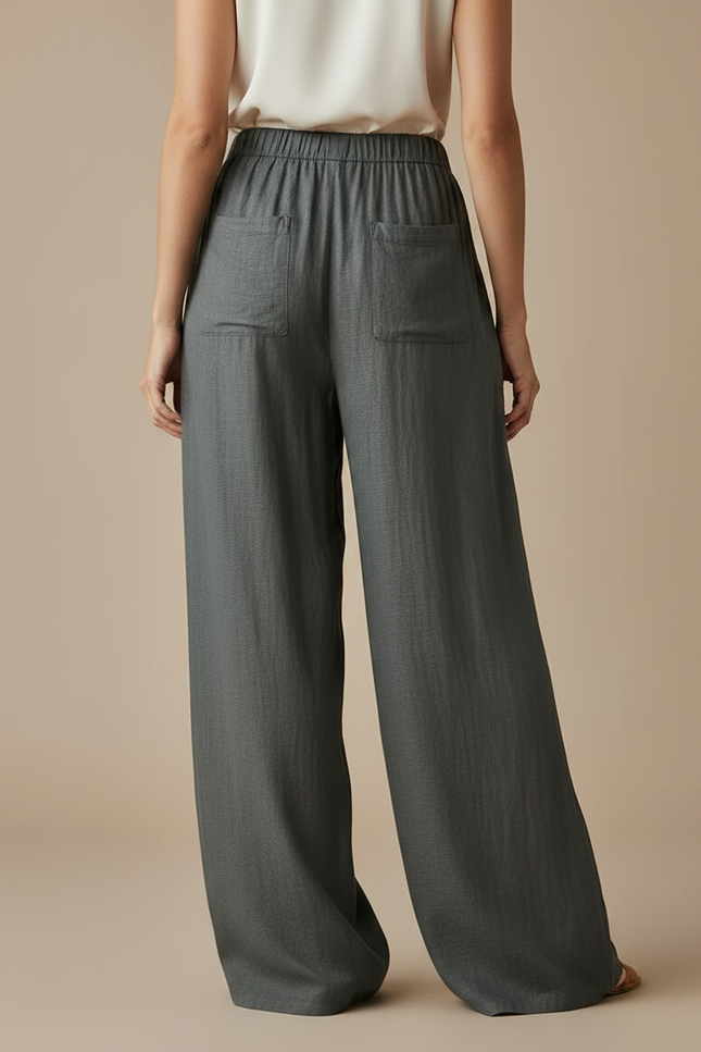 Pantalon Japonais Gris Lin Ample Fluide Femme - Kaki - vue 2