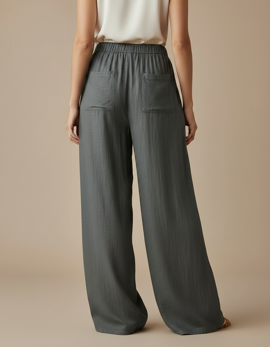 Pantalon Japonais Gris Lin Ample Fluide Femme - Kaki - vue 2