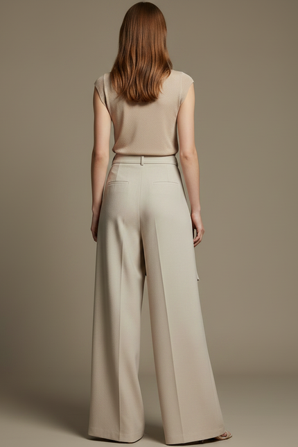 Pantalon Japonais Beige Asymétrique Fluide Élégant Large - Viscose - vue 2