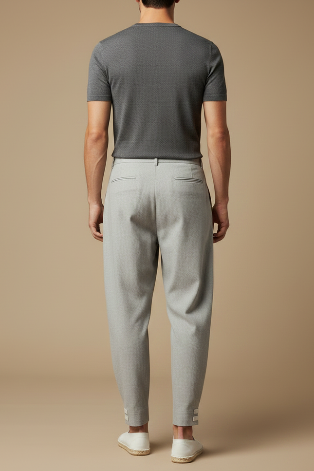 Pantalon Japonais Gris Clair Ample Plissé Décontracté - Lin - vue 2