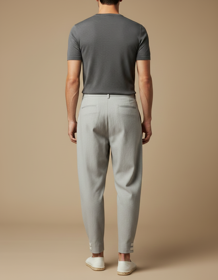 Pantalon Japonais Gris Clair Ample Plissé Décontracté - Lin - vue 2