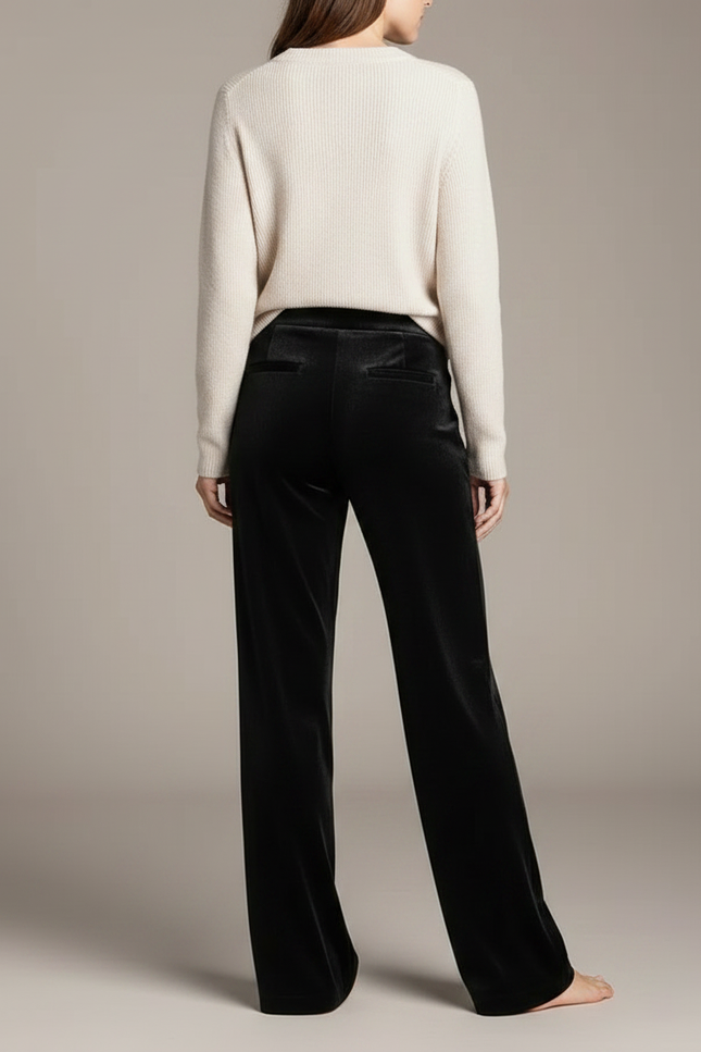 Pantalon Japonais Velours Noir Ample Droit Élégant - vue 2