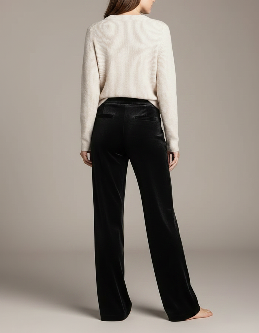 Pantalon Japonais Velours Noir Ample Droit Élégant - vue 2