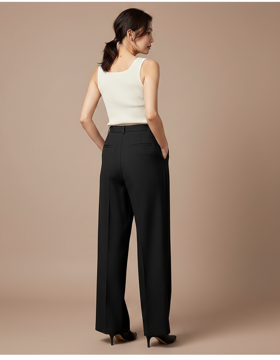 Pantalon Large Japonais Femme - Noir Gabardine - vue 2