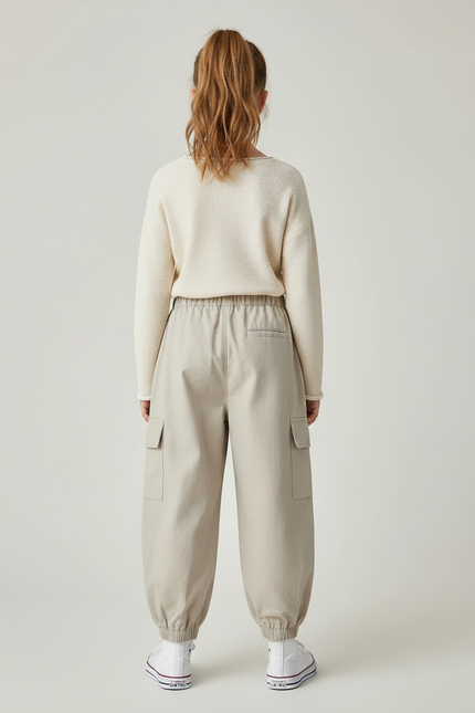 Pantalon Japonais Beige Cargo Ample Élastique Confort - Toile - vue 2