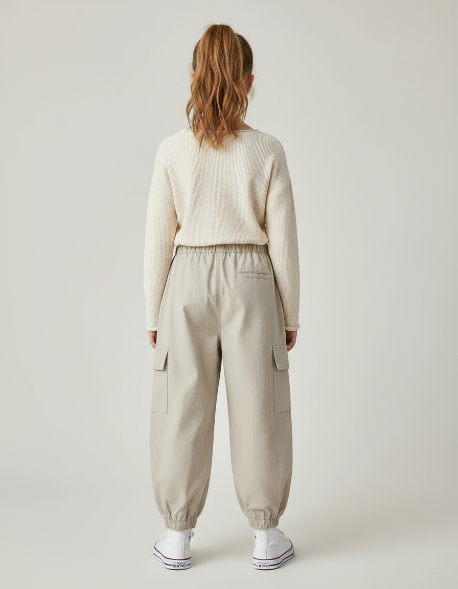 Pantalon Japonais Beige Cargo Ample Élastique Confort - Toile - vue 2
