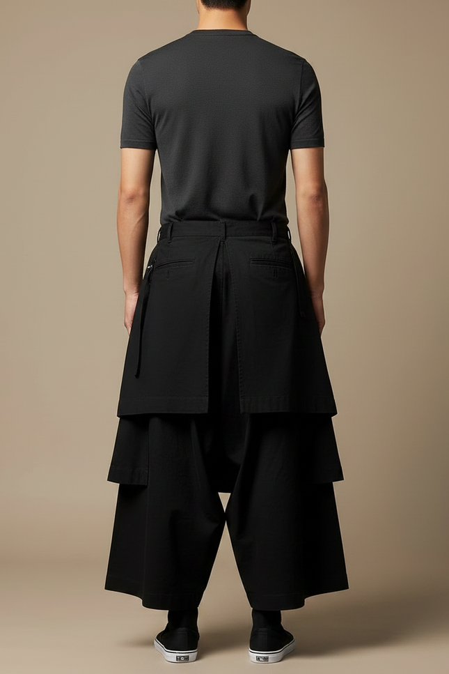 Pantalon Japonais Noir Ample Coton Gothique Streetwear - vue 2