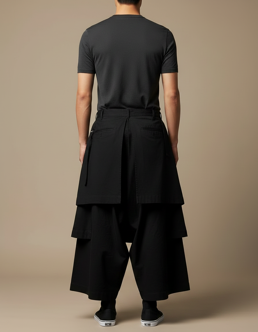 Pantalon Japonais Noir Ample Coton Gothique Streetwear - vue 2