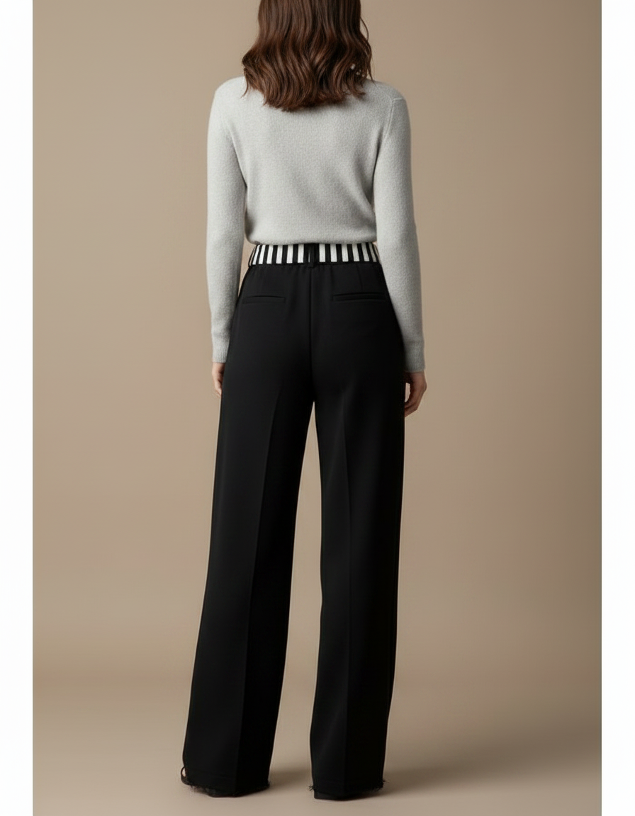 Pantalon Japonais Noir Large Chat Brodé Décontracté - Molleton - vue 2