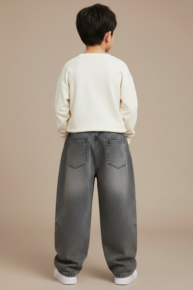 Pantalon Japonais Gris Ample Denim Garçon Décontracté - Jean - vue 2