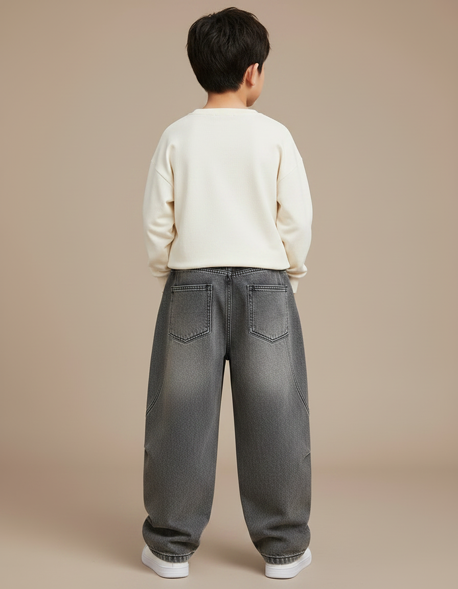 Pantalon Japonais Gris Ample Denim Garçon Décontracté - Jean - vue 2
