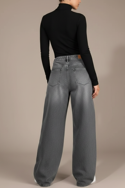 Pantalon Japonais Denim Gris Ample Décontracté Femme - Jean - vue 2