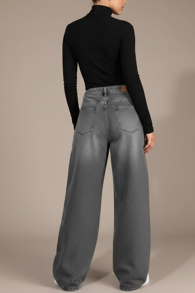 Pantalon Japonais Denim Gris Ample Décontracté Femme - Jean - vue 2