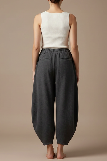 Pantalon Japonais Gris Ample Lin Fluide Femme - vue 2