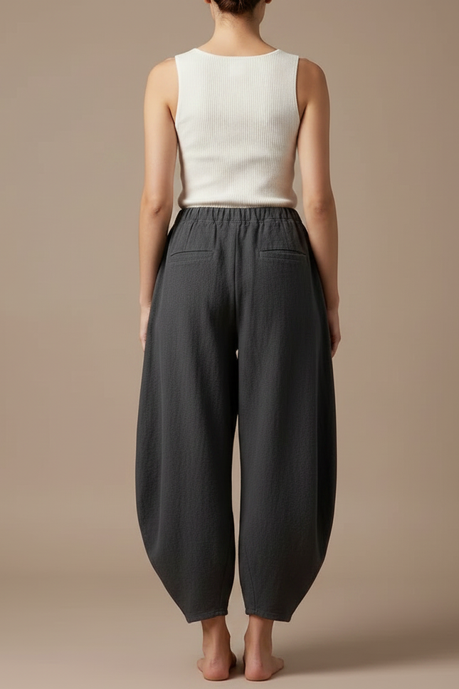 Pantalon Japonais Gris Ample Lin Fluide Femme - vue 2