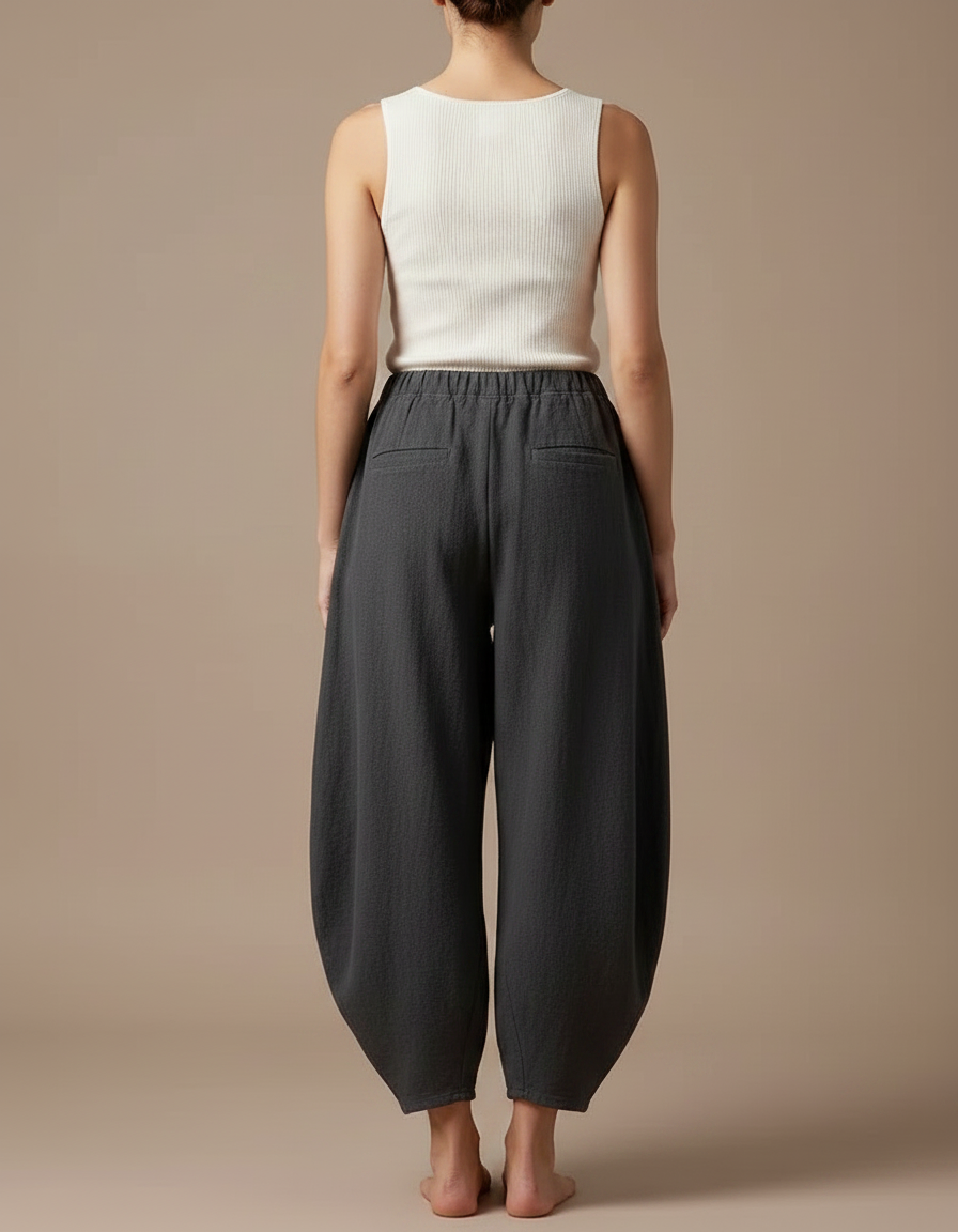 Pantalon Japonais Gris Ample Lin Fluide Femme - vue 2