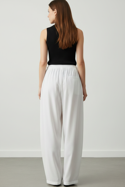 Pantalon Japonais Blanc Fluide Ample Bambou Calligraphie - Viscose - vue 2