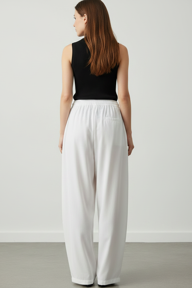 Pantalon Japonais Blanc Fluide Ample Bambou Calligraphie - Viscose - vue 2