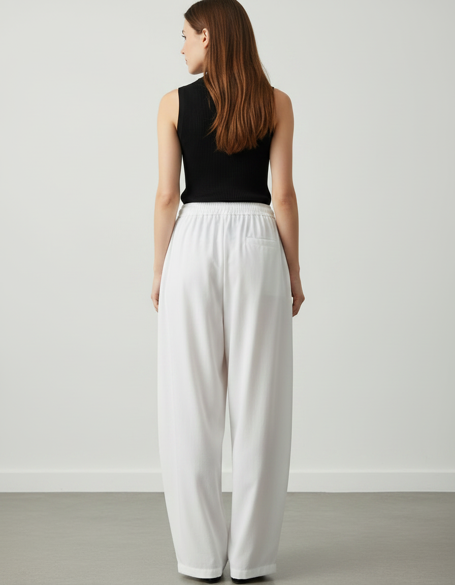 Pantalon Japonais Blanc Fluide Ample Bambou Calligraphie - Viscose - vue 2